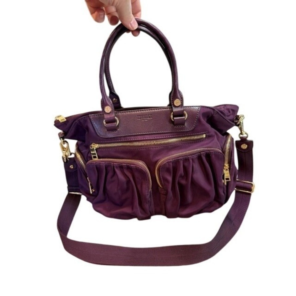 MZ Wallace Abbey Tote Mulberry Plum Nylon Leather Gold Hardware Crossbody NWT